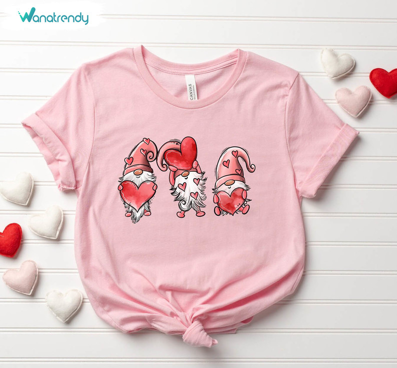Trendy Love Gnome Valentines Sweatshirt, Neutral Gnome Love Hoodie Short Sleeve