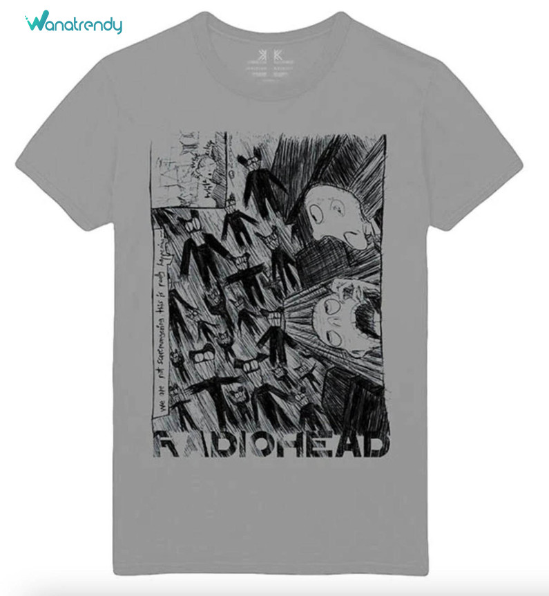 Must Have Radiohead Shirt, Radiohead Grey Scribble Trendy T Shirt Tee Tops