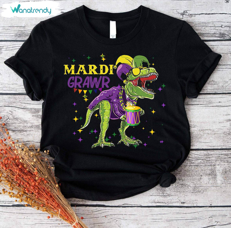Groovy Mardi Grawr Trex Dinosaur T Shirt, Mardi Grawr Shirt Unisex Hoodie
