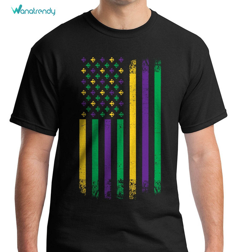 Vintage Mardi Gras Flag Shirt, Mardi Gras American Flag Long Sleeve Tee Tops