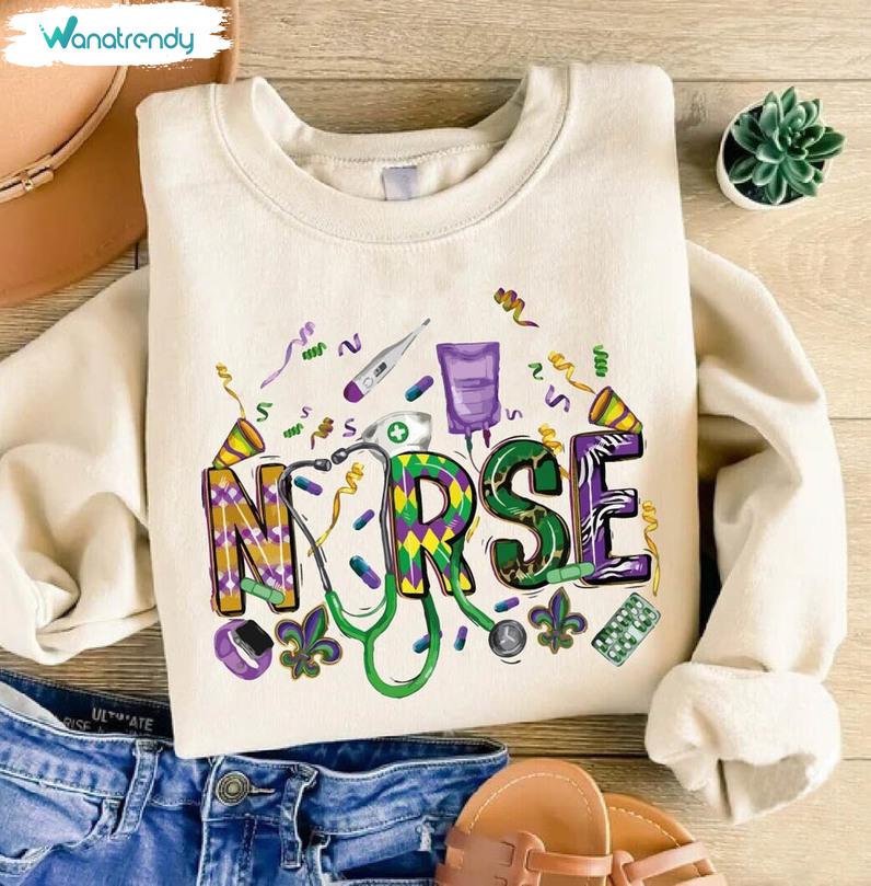 Comfort Nursing Mardi Gras Unisex Hoodie, Mardi Gras Nurse Shirt Unisex T Shirt