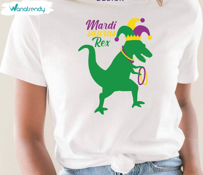 Vintage Mardi Gras Dinosaur Shirt, Mardi Saurus Rex Unisex T Shirt Long Sleeve