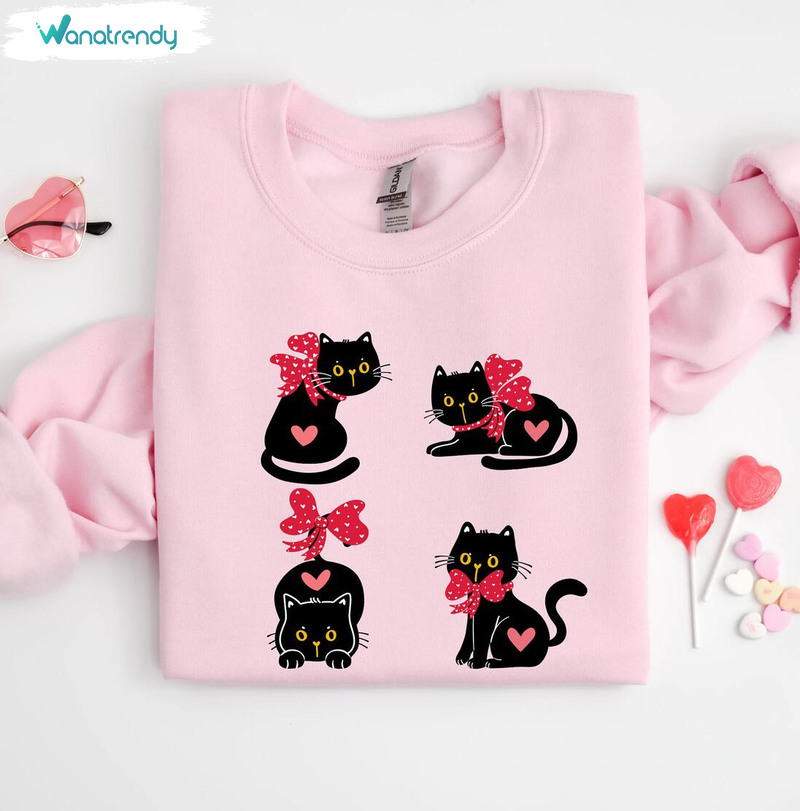 Groovy Valentine's Day Cat Shirt, Happy Valentines Day Cat Tee Tops Long Sleeve