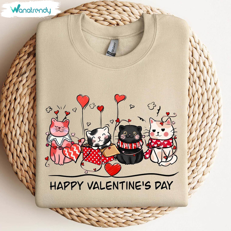 Cute Cat Valentine Sweatshirt, Must Have Valentine's Day Cat Shirt Long Sleeve