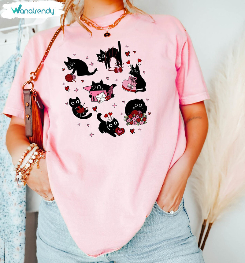 Cool Design Black Cat Valentine Unisex T Shirt , Valentine's Day Cat Shirt Hoodie