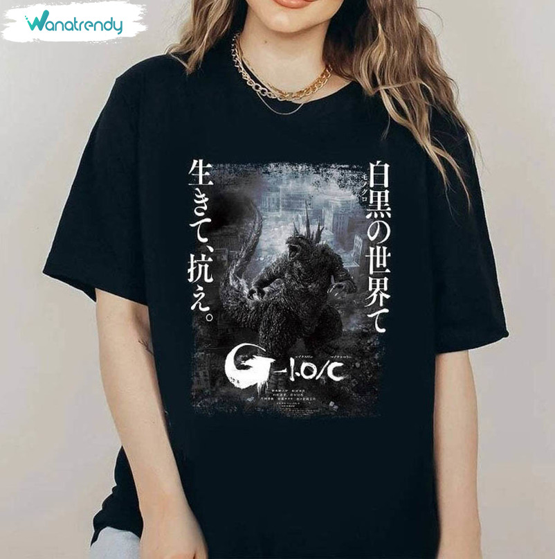 Cool Design Godzilla Minus One Shirt, Groovy Japanese Godzilla Long Sleeve Crewneck