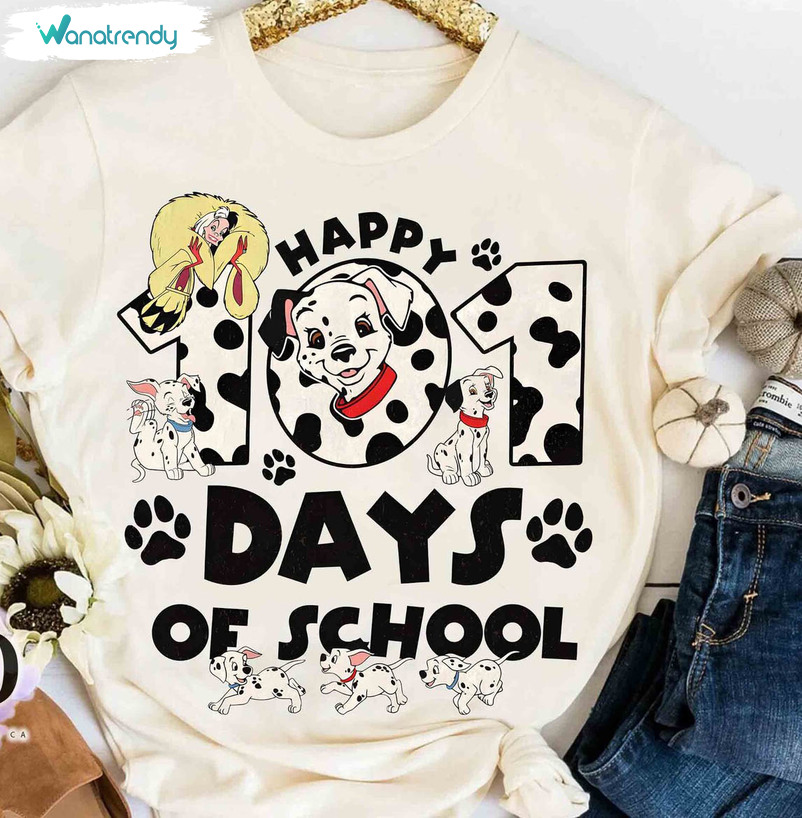 Happy 101 Days Of School Vintage T Shirt, Cute 101 Dalmatian Shirt Short  Sleeve