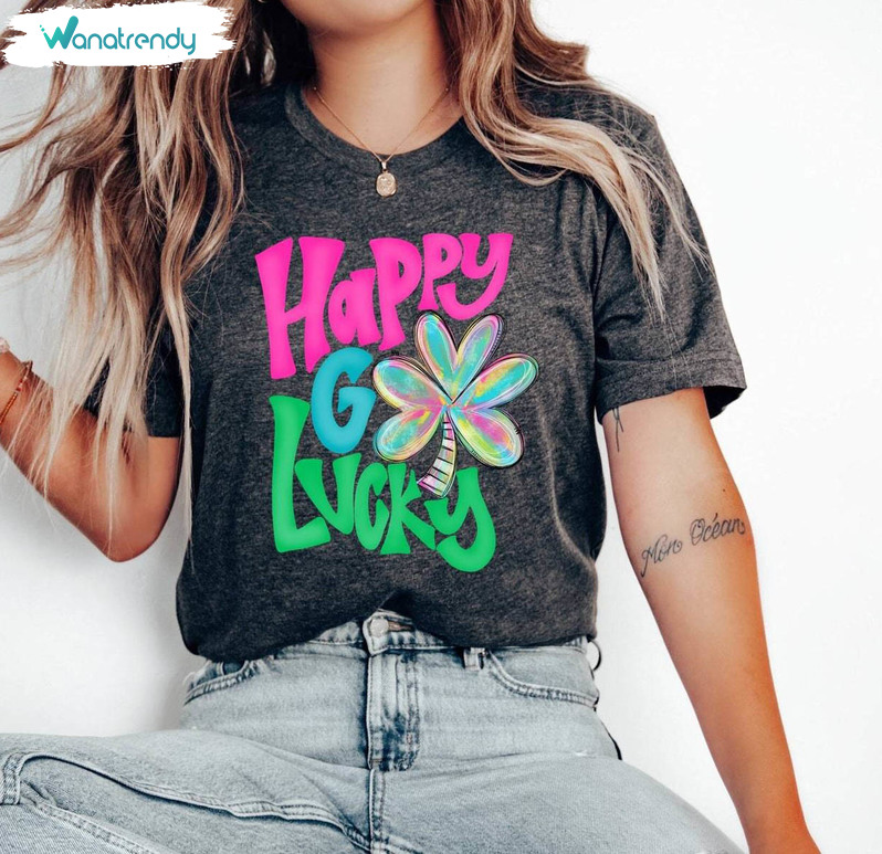 Awesome Happy Go Lucky Shirt, Shamrock St Patricks Day Tee Tops Sweater