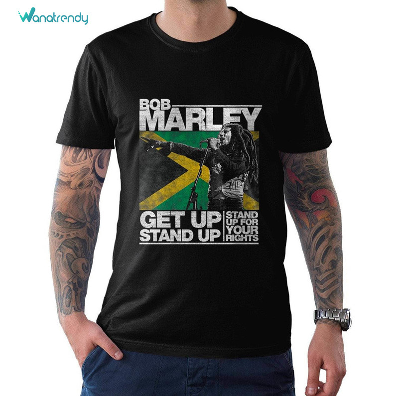 Modern Get Up Stand Up T Shirt , Creative Bob Marley Shirt Short Sleeve