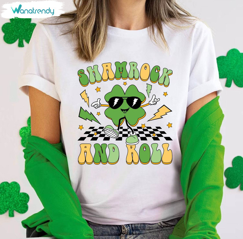 New Rare Shamrock And Roll Shirt, Funny St Patrick's Day Crewneck Sweater