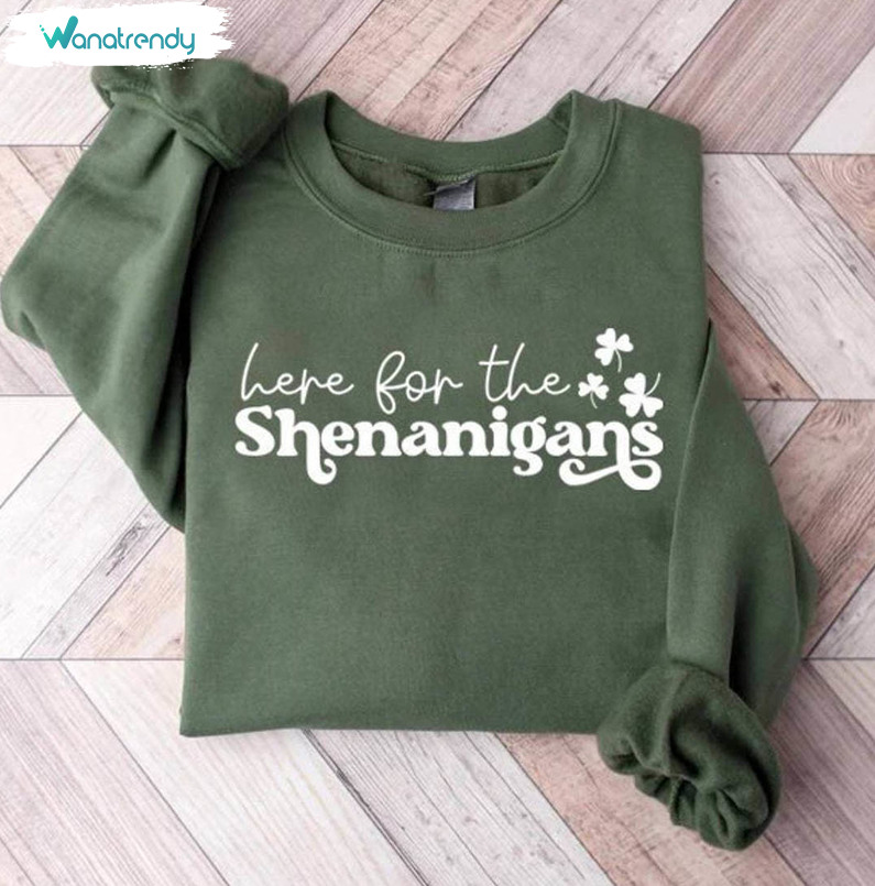 Vintage Here For Shenanigans Shirt, Inspirational Shamrock Long Sleeve Short Sleeve