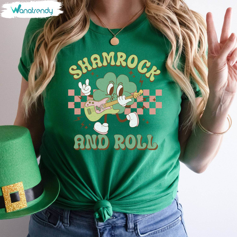 Retro Saint Patrick's Day Sweatshirt , Shamrock And Roll Inspired Shirt Tee Tops
