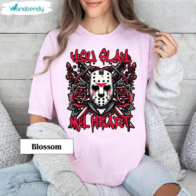 Comfort You Slay My Heart Shirt, Must Have Horror Valentine Sweater Short Sleeve