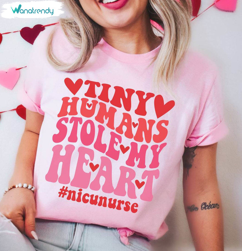 Groovy Nicu Valentine's Day T Shirt, Cute Tiny Humans Stole My Heart Shirt Sweater