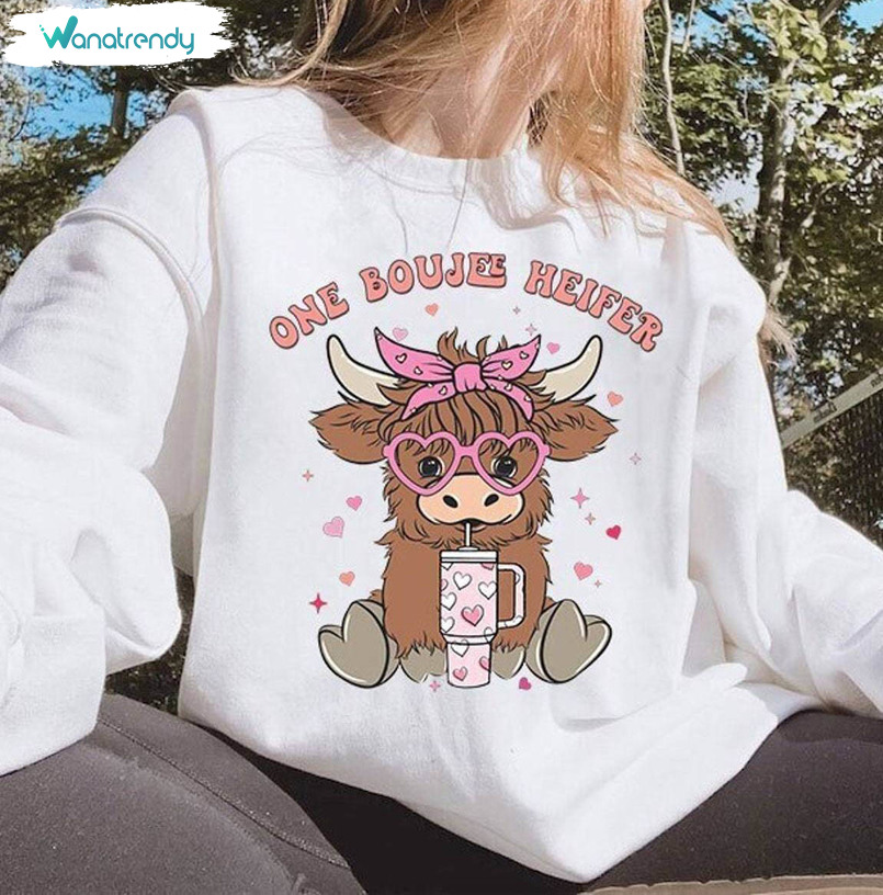 Neutral One Boujee Heifer Shirt, Cute Highland Cow Valentine Sweater Crewneck
