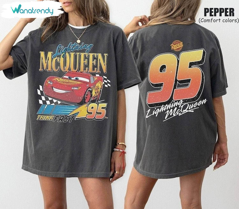Vintage Lightning Mcqueen Shirt, Trendy Disney Cars Land Hoodie Tee Tops