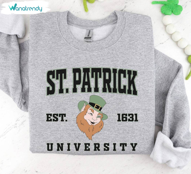 New Rare Saint Patrick University Shirt, Funny Clover Hoodie Short Sleeve