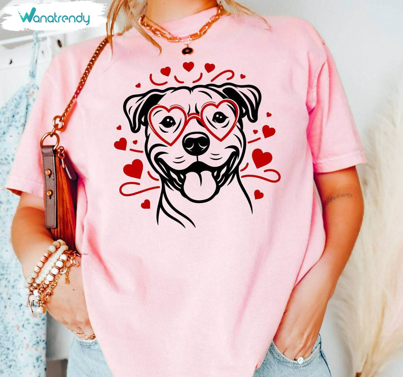 Unique Dog Lover Valentine Sweatshirt , Groovy Pitbull Valentines Shirt Crewneck