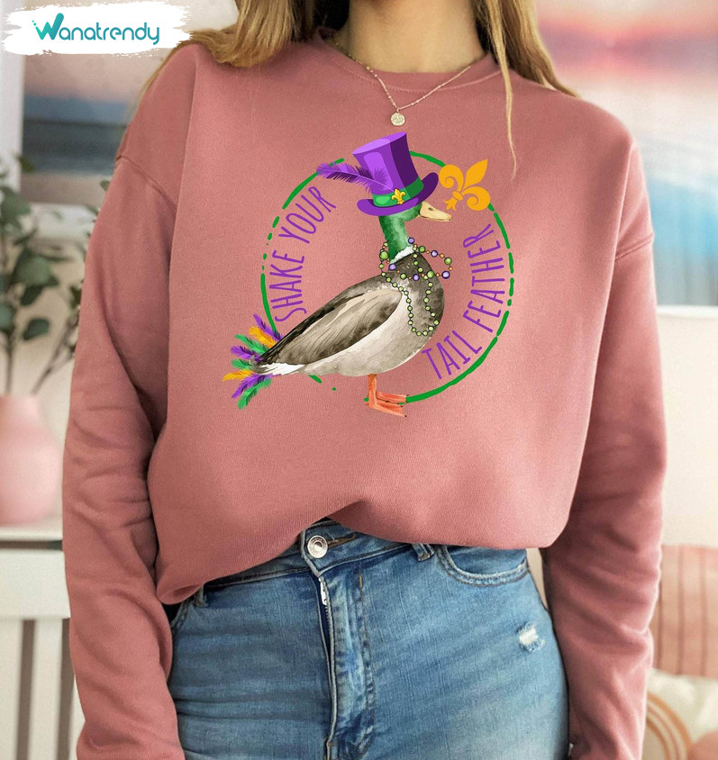 Shake Your Tail Feather Cute Shirt, Mardi Gras Beads Long Sleeve Sweater