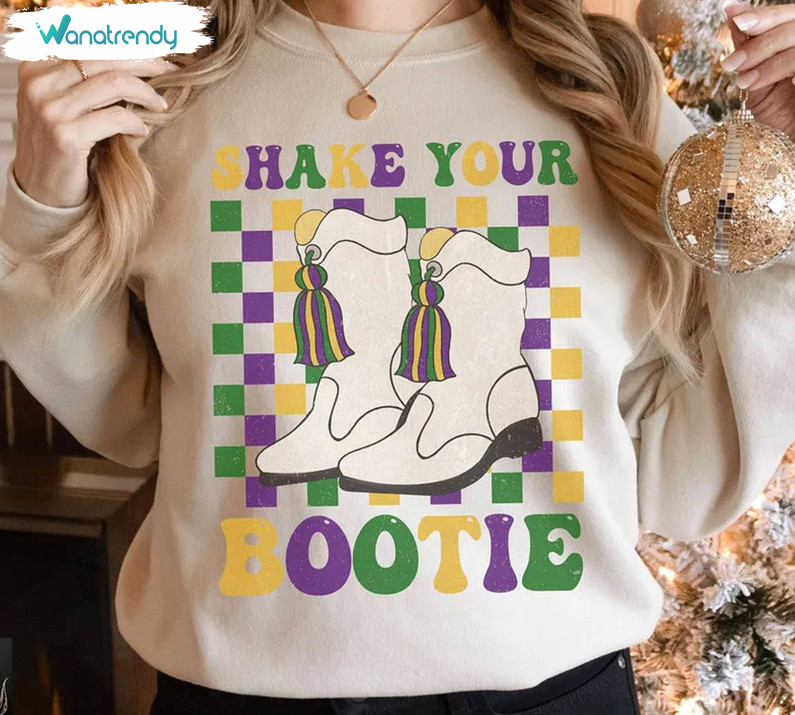Shake Your Bootie Mardi Gras Shirt, Fat Tuesday Retro Crewneck Sweatshirt Hoodie