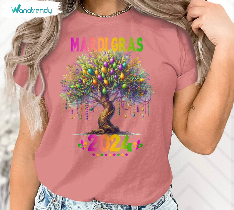 Mardi Gras 2024 Festive Shirt, Watercolor Mardi Gras Bead Tree Unisex Hoodie Tee Tops