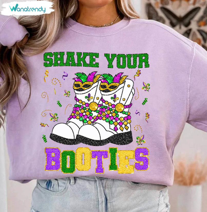Mardi Gras Chanille Patch Shirt, Fat Tuesday Fleur De Lis Shake Your Bootie Crewneck Sweatshirt Tee Tops