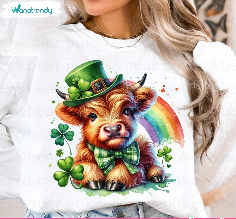 New Rare St Patrick's Day Highland Cow Shirt, Saint Patricks Day Unisex Hoodie Tee Tops