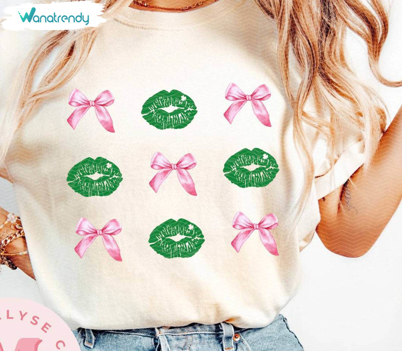 Coquette Bows And Lips Shirt, St Patrick's Day Irish Short Sleeve Tee Tops