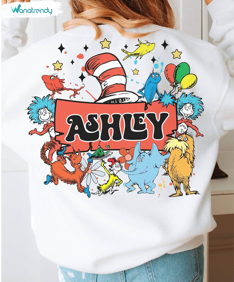 Customizable Name Dr Seuss Day Shirt, Alphabet Cute Crewneck Sweatshirt Sweater