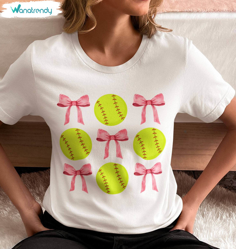 Softball Ball And Bows Shirt, Softball Mom Trending Long Sleeve Hoodie