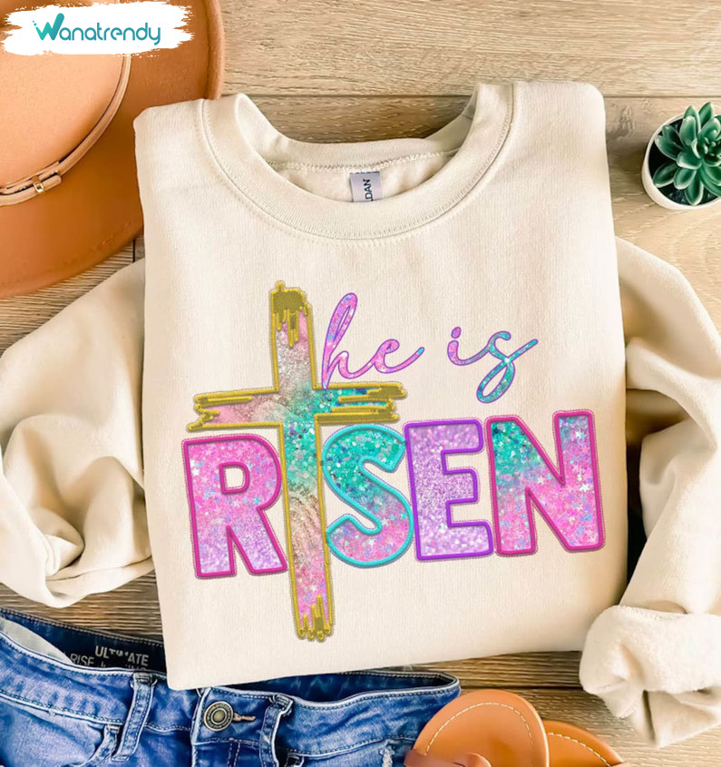 He Is Risen Png Matthew 28 6 Shirt, Easter Christian Short Sleeve Tee Tops