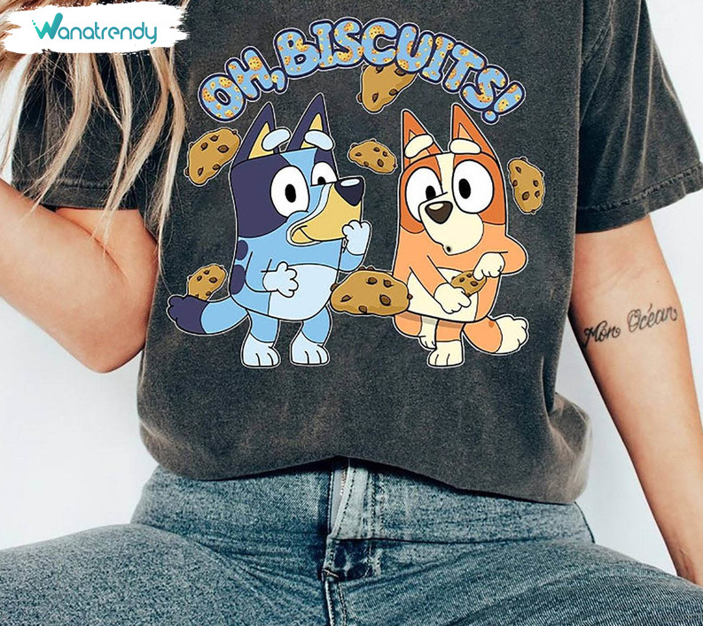 Bluey Oh Biscuits Shirt, Oh Biscuits Mum Dad Bluey Unisex T Shirt Tee Tops