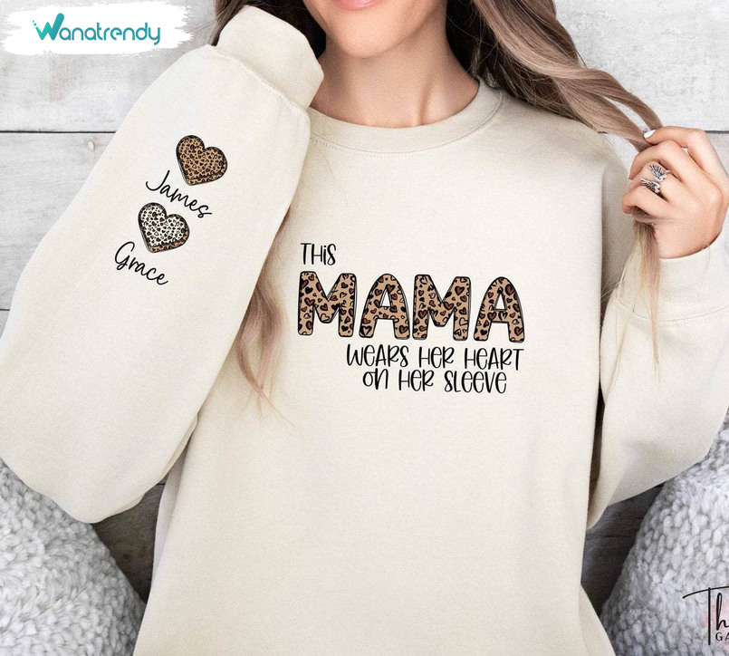 This Mama Wears Her Heart On Her Sleeve Sweatshirt, Groovy Mama Hoodie Shirt