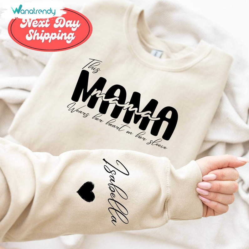 Limited This Mama Wears Her Heart On Her Sleeve Sweatshirt, Gifts For Mama Crewneck Sweatshirt