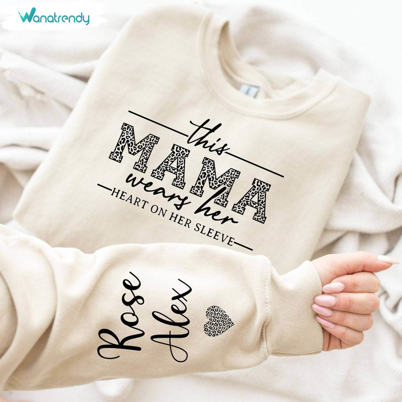 Retro This Mama Wears Her Heart On Her Sleeve Sweatshirt, Mothers Day Hoodie Tee Tops