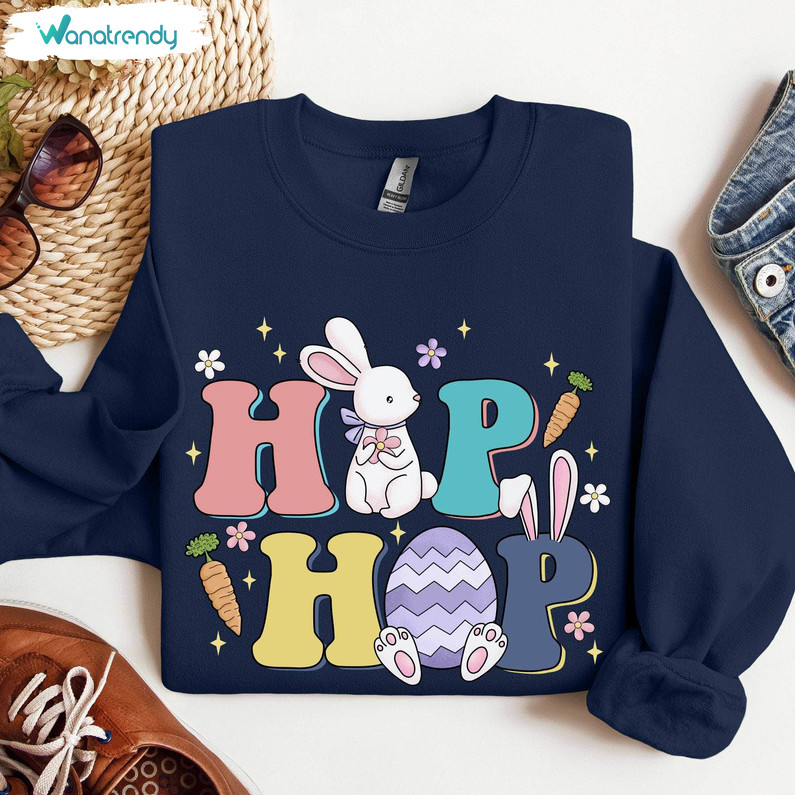 Hip Hop Bunny Sweatshirt, Groovy Easter Day Hoodie Tee Tops