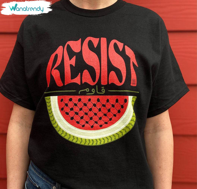 Watermelon Resist Shirt, Palestine Flag Resist Arabic Short Sleeve Tee Tops