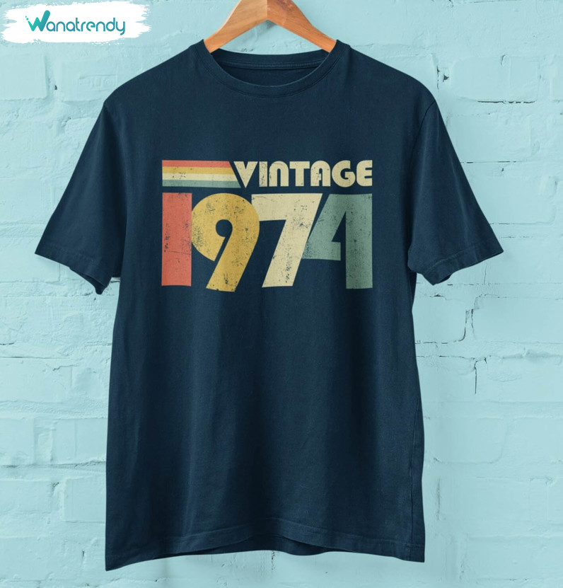 Vintage 1974 50th Birthday Shirt, Retro Fiftieth Unisex Hoodie Long Sleeve