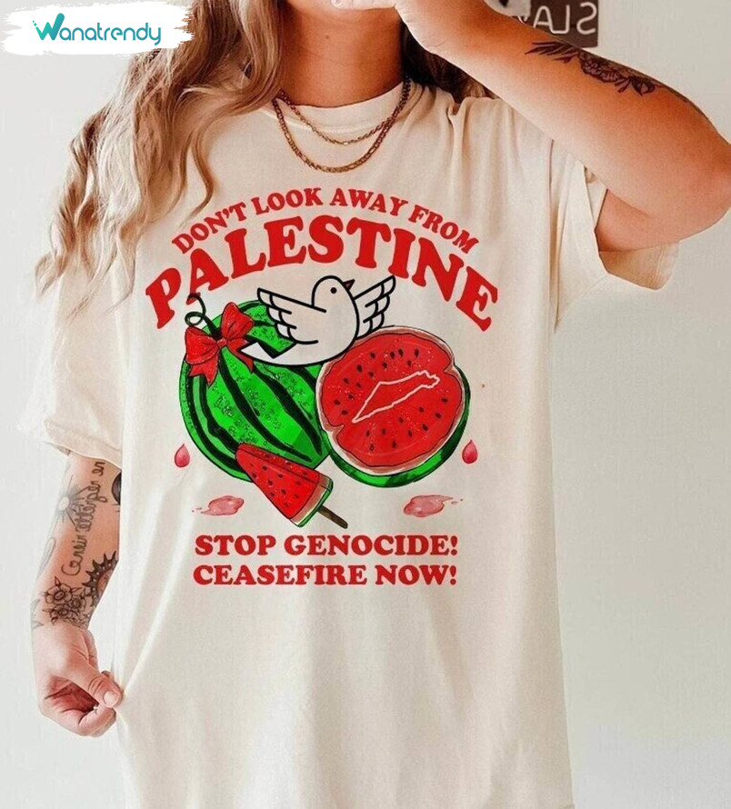 Don T Look Away From Palestine Shirt, Support Palestine Crewneck Sweatshirt Sweater