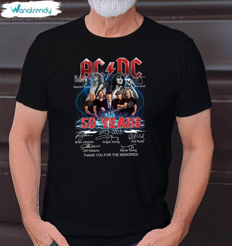 Acdc Band 50th Anniversary Shirt, Rock And Roll Short Sleeve Tee Tops