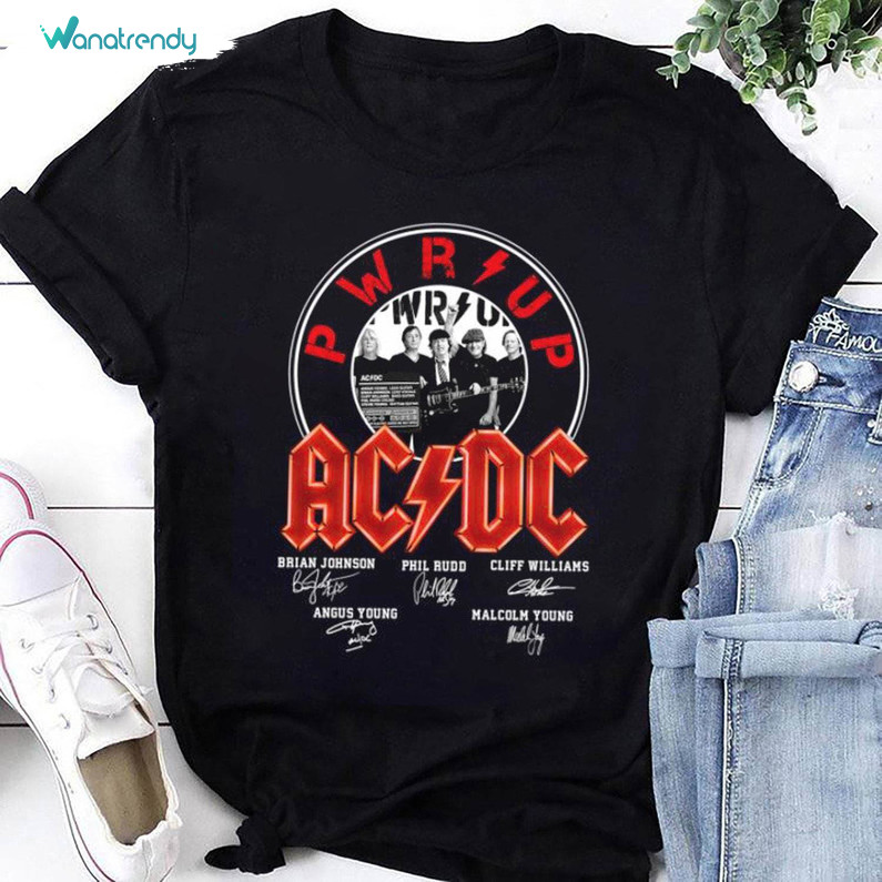 Acdc Rock Band Signatures Shirt, Acdc Pwr Up Tour 2024 Unisex Hoodie Short Sleeve
