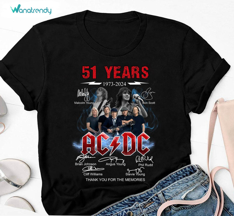 Vintage 51 Years Ac Dc 1973 2024 Shirt, Acdc Anniversary Long Sleeve Sweater