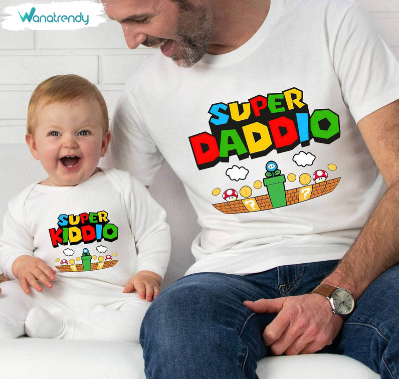 Personalized Super Daddio Game Shirt, Custom Kids Name Dad Unisex Hoodie Short Sleeve