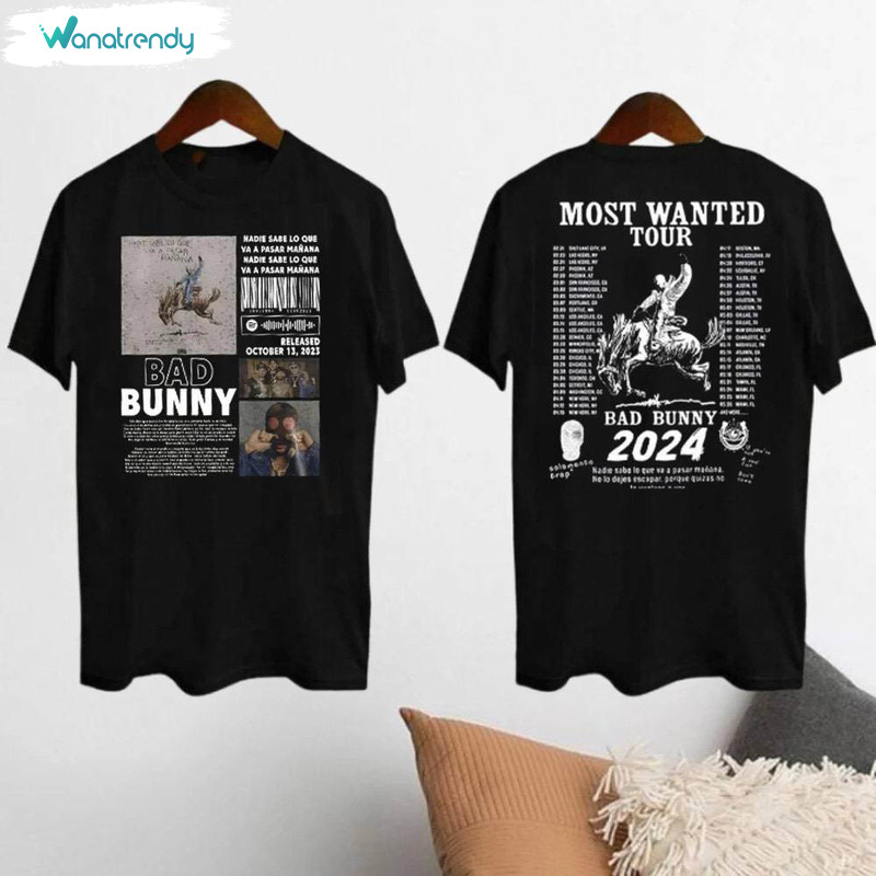 Bad Bunny 2024 Concert Shirt, Most Wanted Tour 2024 Unisex Hoodie Crewneck Sweatshirt