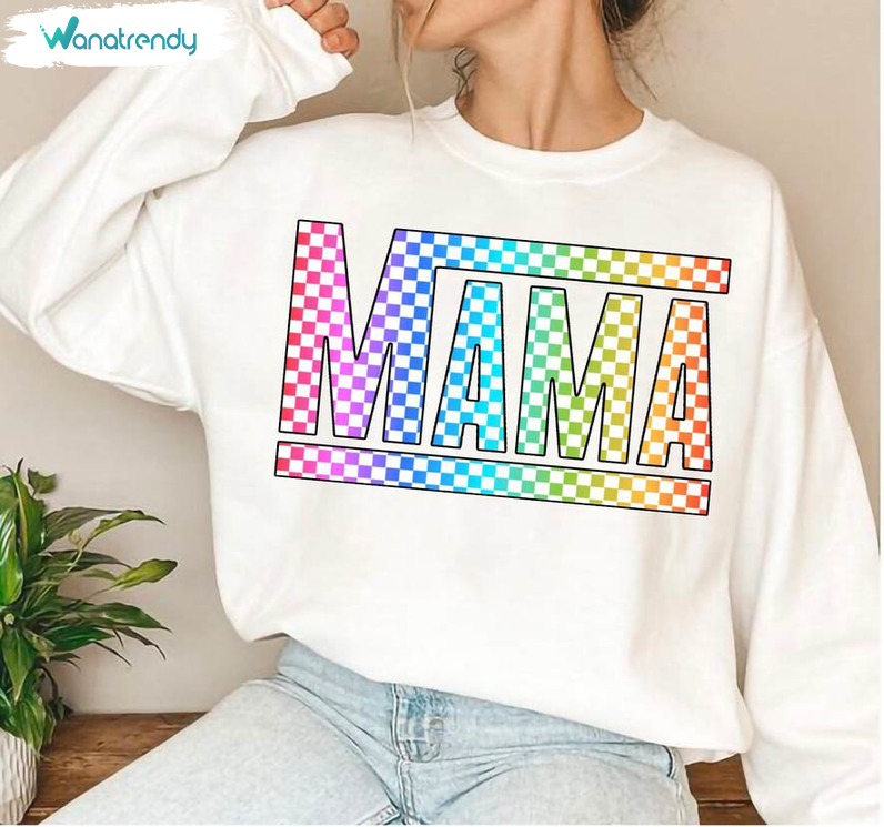 Checkered Mom Shirt, Retro Mama Checkered Crewneck Sweatshirt Long Sleeve
