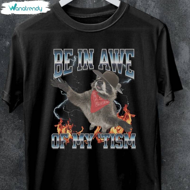 Be In Awe Of My 'tism Shirt, Raccoon Cowboy Autism Awareness Unisex Hoodie Long Sleeve