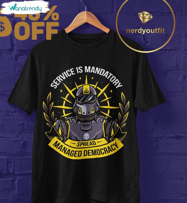 Helldivers 2 Trendy Shirt, Spread Managed Democracy Short Sleeve Tee Tops