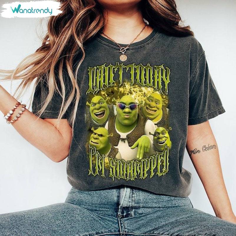 Can't Today I'm Swamped Shirt, Retro Shrek Metal Style Short Sleeve Sweater