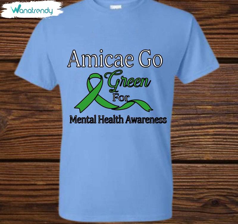 Amicae Go Green For Mental Health Unisex Hoodie, Vintage Green Ribbon Tee Tops Sweater
