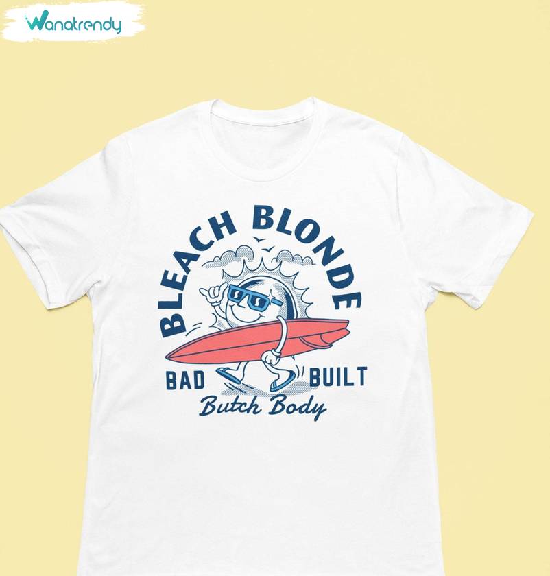 Vintage Bleach Blonde Bad Built Butch Body Shirt, Retro Style Short Sleeve Crewneck